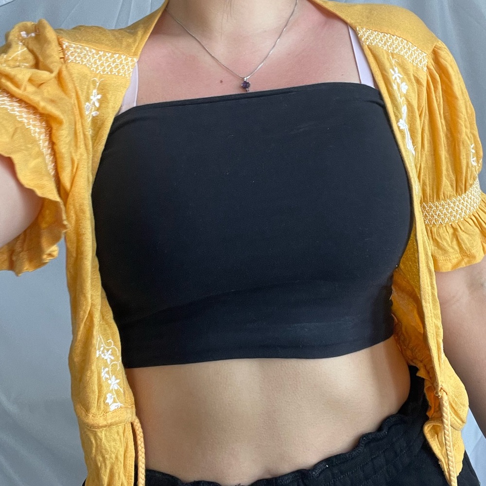 Black Tube Top with Yellow Embroidered Cover-Up